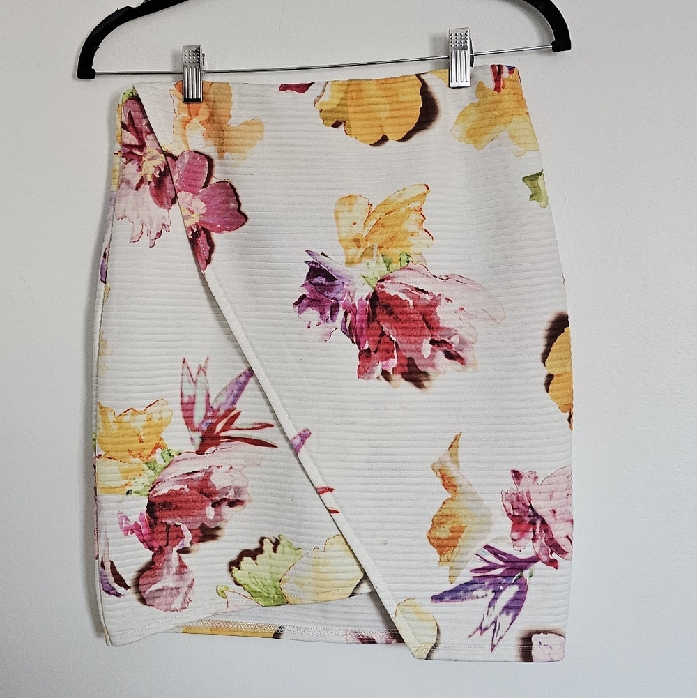 Rienda Gyaru Japan Multicolor Floral Ribbed Wrap Stretchy Pencil Skirt